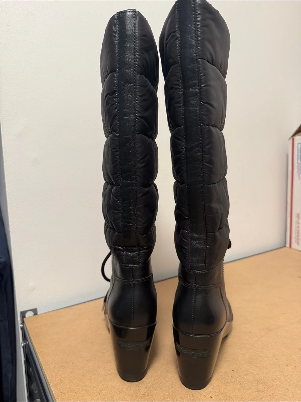 Women's Rockport Tall Black Quilted Puffer Lace-Up Winter Boots, K60558, sz 8.5